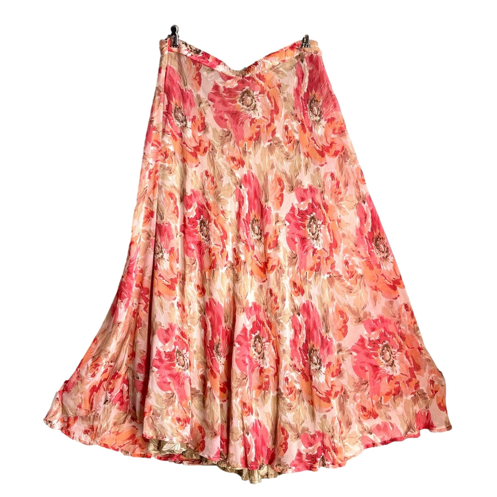 Beautiful Bohemian 90s Y2K Floral REVERSIBLE 100% Rayon Crepe Maxi Skirt L/XL